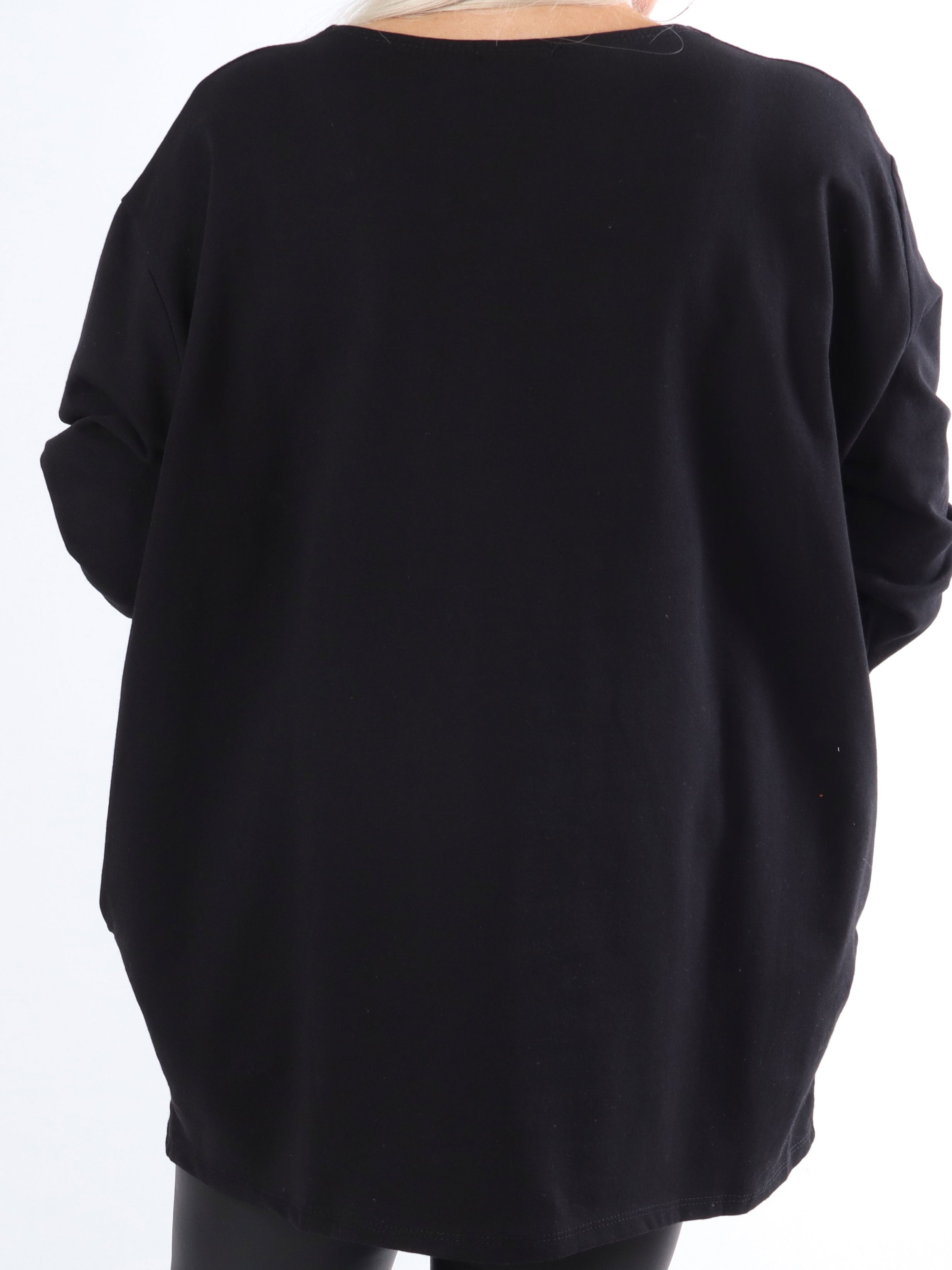 Hearty - Plus size joggingbluse med sølv print foran